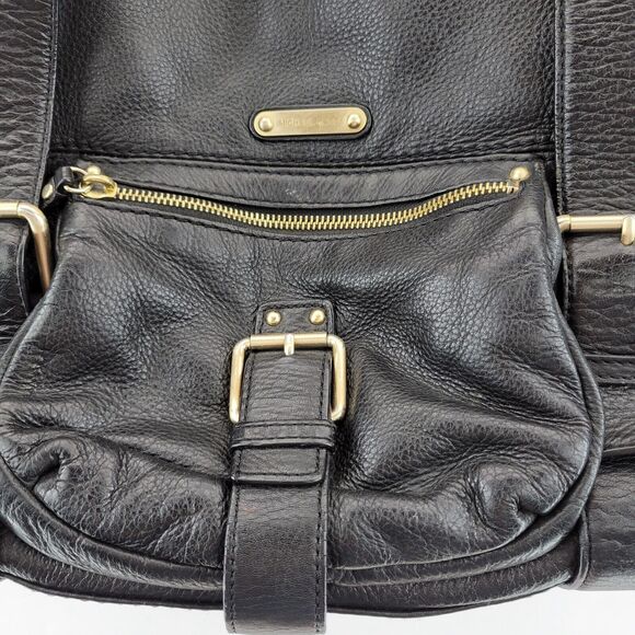 Michael Kors Black Leather Tote Bag Shoulder Bag Gold Tone Hardware 17x12x5.5 - Picture 4 of 14